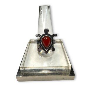 Sterling Silver Turtle Ring Carnelian Size 9.75